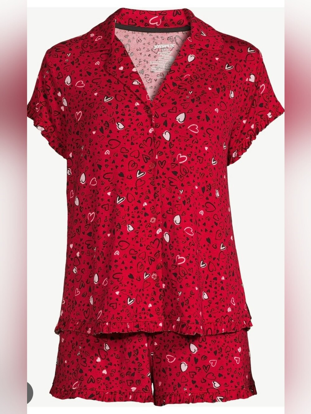 Red Heart-Print Short Pajama Set - Women's Soft Lounge Two-Piece